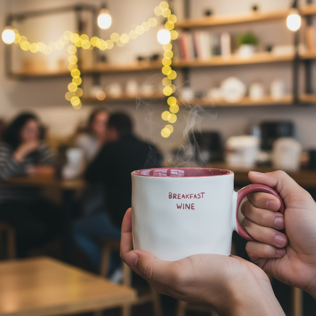 White & Burgundy Ceramic Mug - 350ml