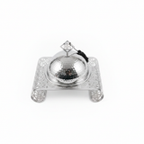 Silver Metal Candy Plate with Dome Lid & Ornate Base - 25×20cm