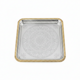 Zolten Square Gold & Silver Metal Serving Tray - 28×28 cm