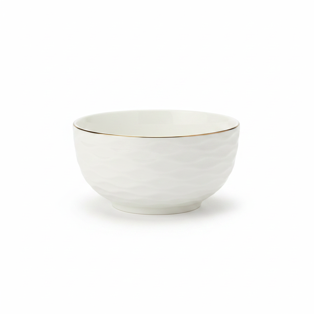 White Ceramic Bowl with Gold Rim -  4.5 Inch
