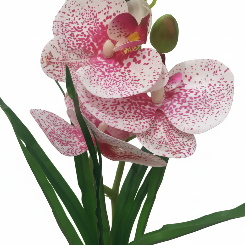 Pink & White Artificial Phalaenopsis Orchid Plant with Chalk Plastic Pot - 35cm