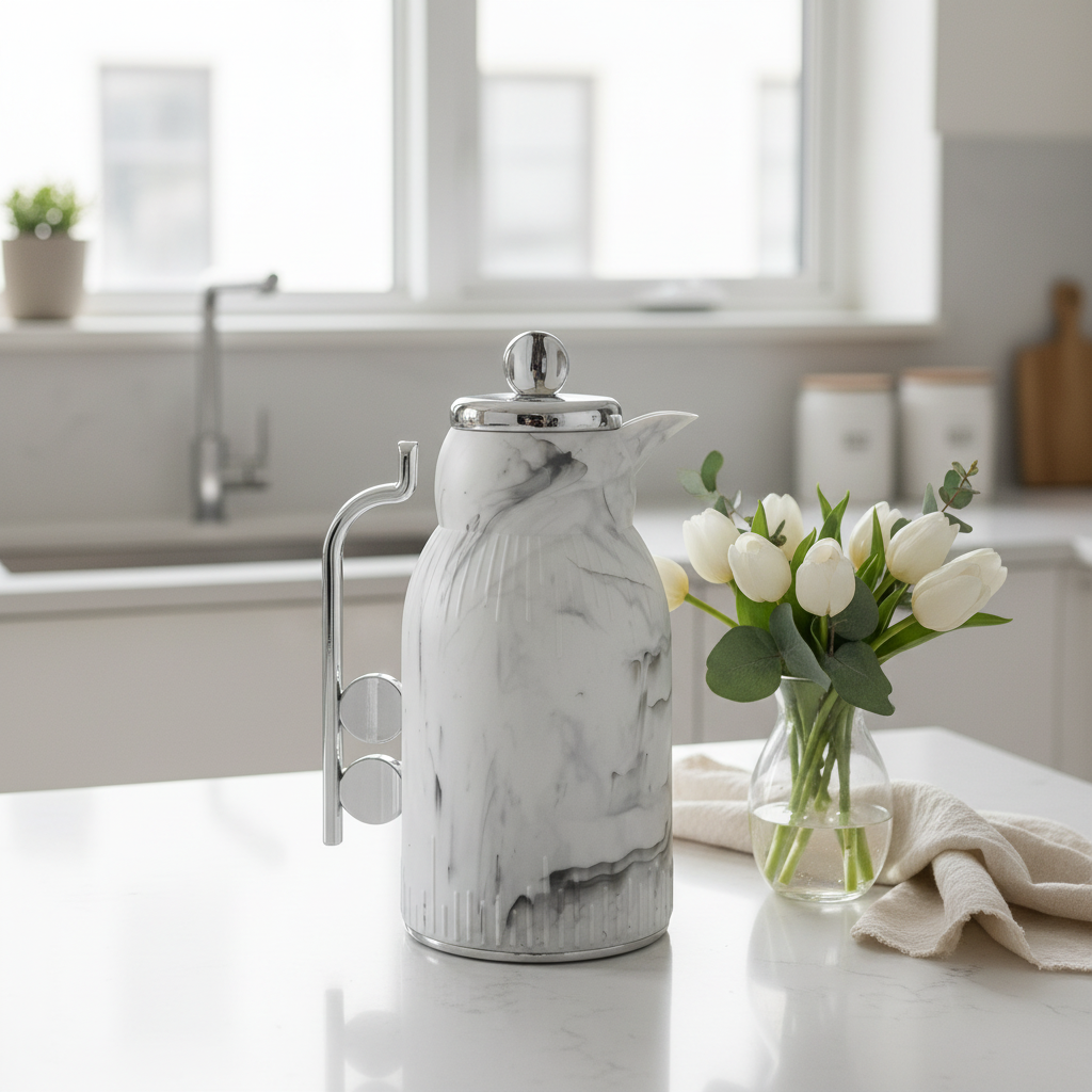 White & Grey Marble Elegance Vacuum Flask 1 Litre