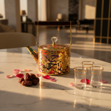 Arabic Calligraphy Gold Metal Tea Kettle | Elegant Wooden Handle & Crystal Lid | 1 Litre / 1.5 Litre   | Premium Majlis Hospitality Gift