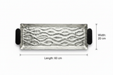 Luhpar Wave Textured Aluminum Rectangular Tray with Black Wooden Handles - 60×20cm - 74897-C