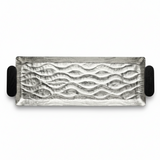Luhpar Wave Textured Aluminum Rectangular Tray with Black Wooden Handles - 60×20cm - 74897-C