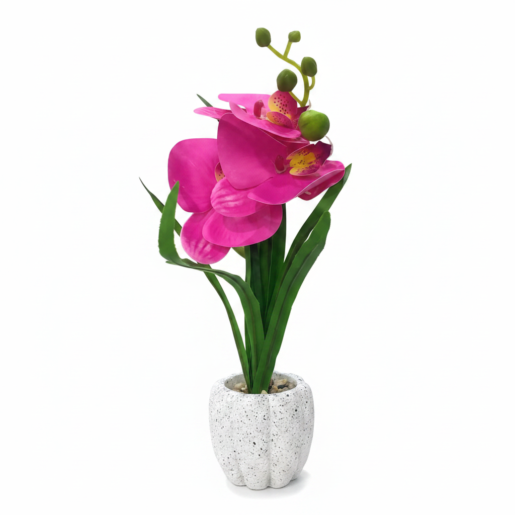 Artificial Pink Orchid Flower Plant in Chalk Pot - 35cm