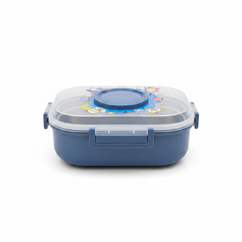 SBC Blue 2-Section Stainless Steel Kids Lunch Box with Spoon - 20×13 cm