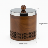 Luhpar Brown Wooden Jar with Silver Stainless Steel Lid — 13×13cm