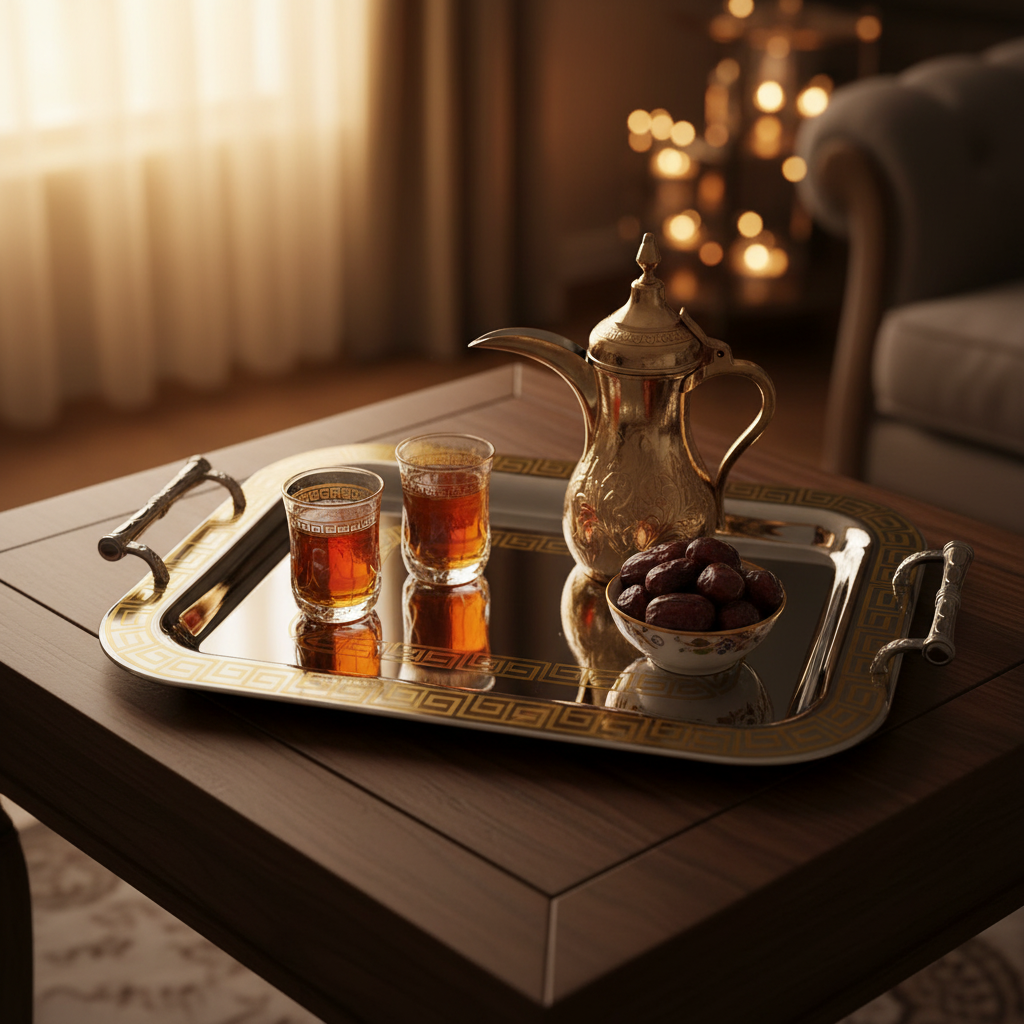 Germax Luxury Gold & Silver Stainless Steel Serving Tray with Handles — 55×34 cm