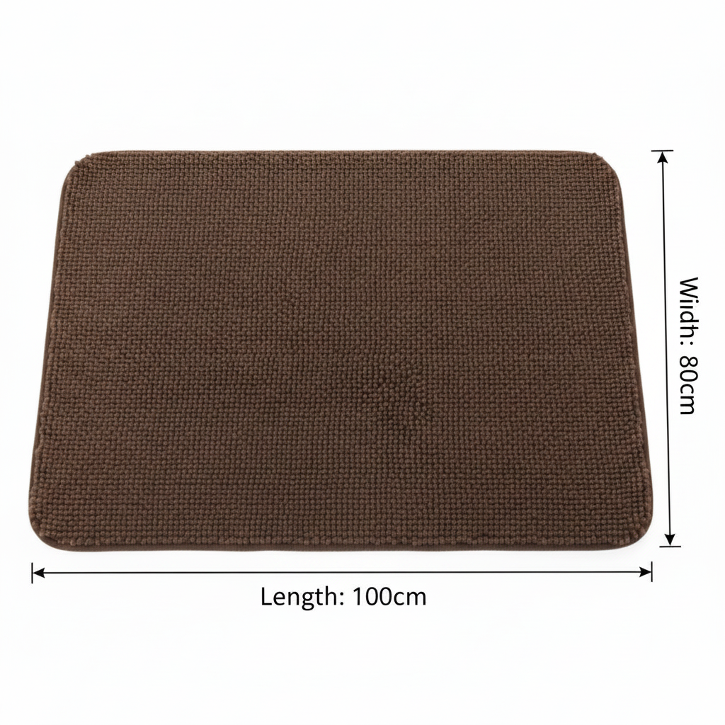 Brown Chenille Bath Mat Non-Slip Rubber Back - 80×100 cm