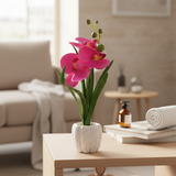 Artificial Pink Orchid Flower Plant in Chalk Pot - 35cm