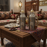 Mahra Vacuum Flask Set | 1L + 0.7L | Silver with Gold & Magnolia