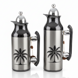 Mahra Stainless Steel Vacuum Flask Set | 1L + 0.7L | Silver & Black Palm Edition