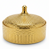 Luxury Ceramic Candy Bowl with Lid | Embossed Geometric Design | 23×7.5 cm | Gold & White,Silver & White |
