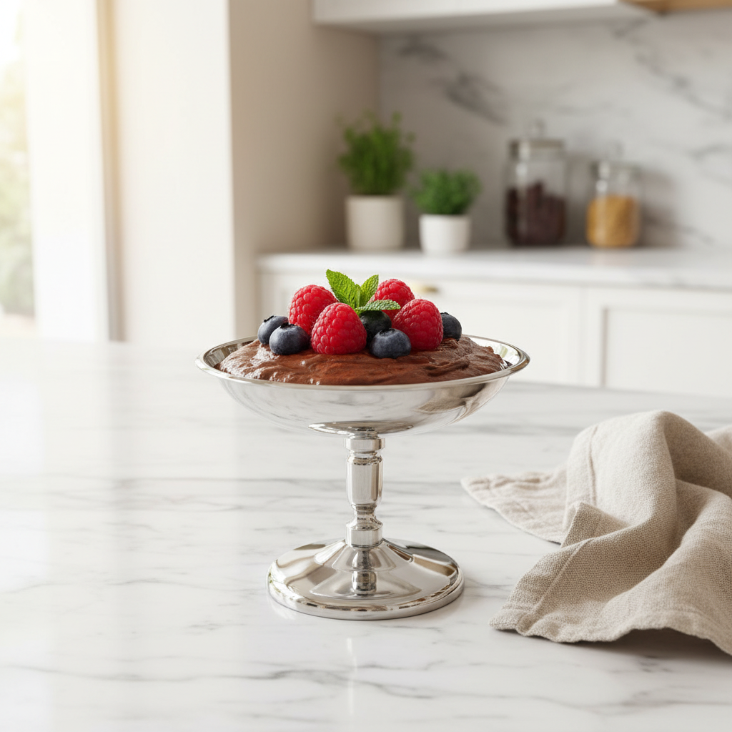 Silver Stainless Steel Pudding Cup with Pedestal Stand - 10×8 cm