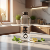 Orchid Bord H2O Borosilicate Clear Glass Water Bottle – 1 Litre | Leak-Proof Cap | Black / White |