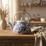 Venice Blue Enamel Kettle With Floral Arabesque Design - 2.5 Litre