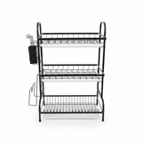 Black Metal & White Plastic 3-Tier Dish Drying Rack - 55×40×25 cm