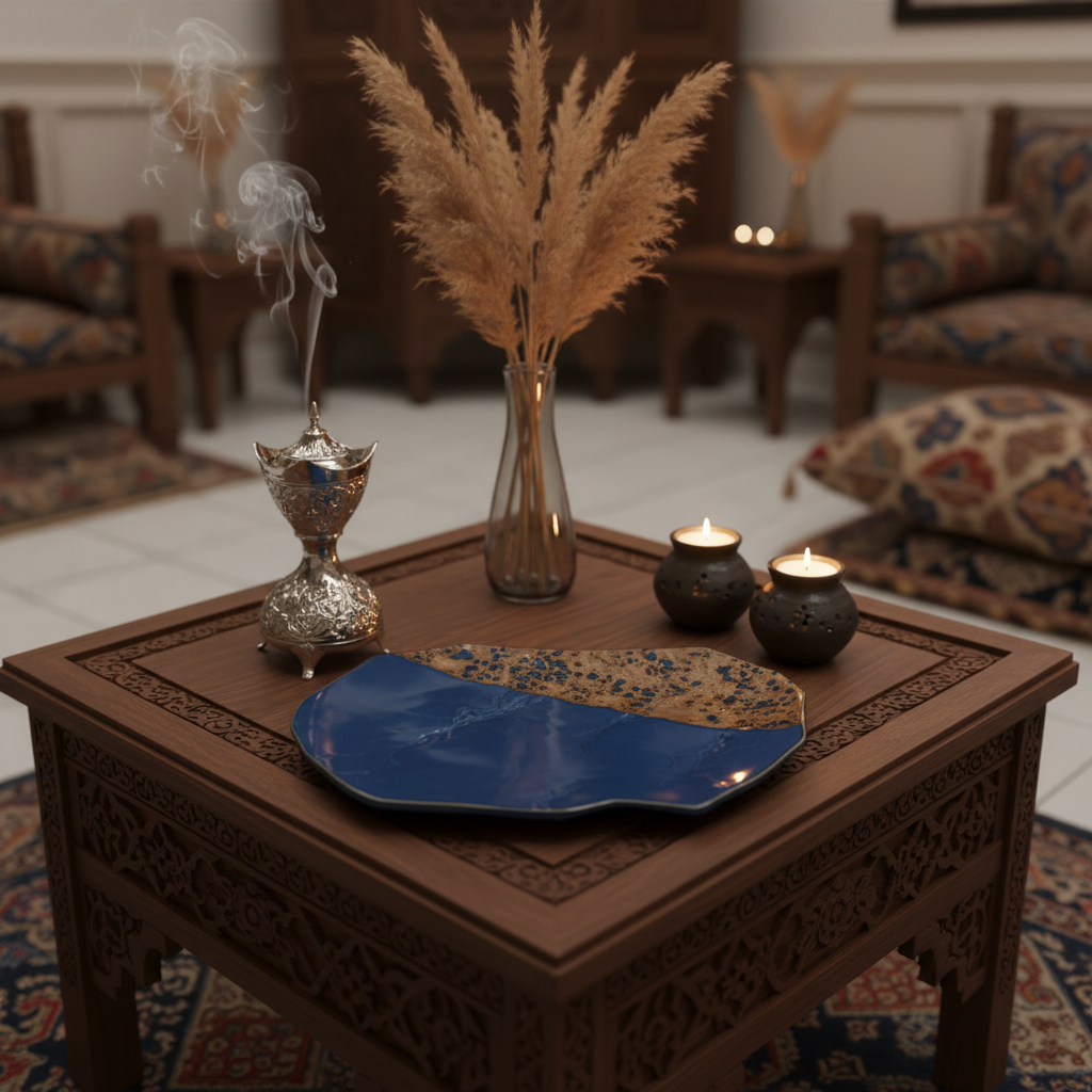 طبق زينة من السيراميك بطلاء تفاعلي أزرق داكن وبني | 33×23 سم |