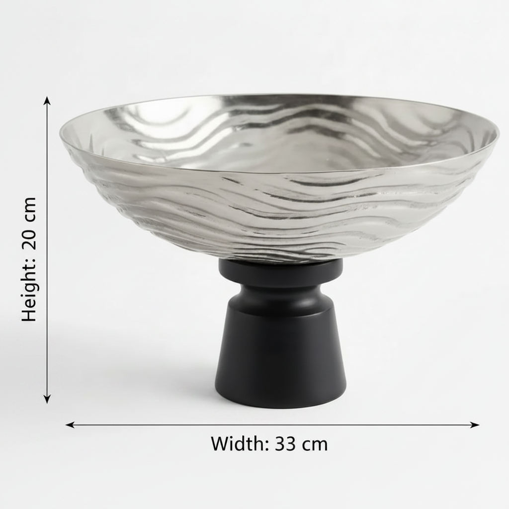 وعاء دائري من الألومنيوم بنسيج مموج من لوهبار مع قاعدة خشبية سوداء - 20 × 33 سم - 74901-C