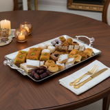 Silver Stainless Steel Rectangle Cake Tray with Ornate Handles — 40×25 cm |