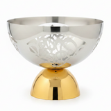 Silver & Gold Stainless Steel Footed Candy Bowl | 25×20cm | Etched Floral Design