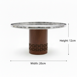 Luhpar Brown Wooden Footed Silver Stainless Steel Cake Stand - 20×12 cm