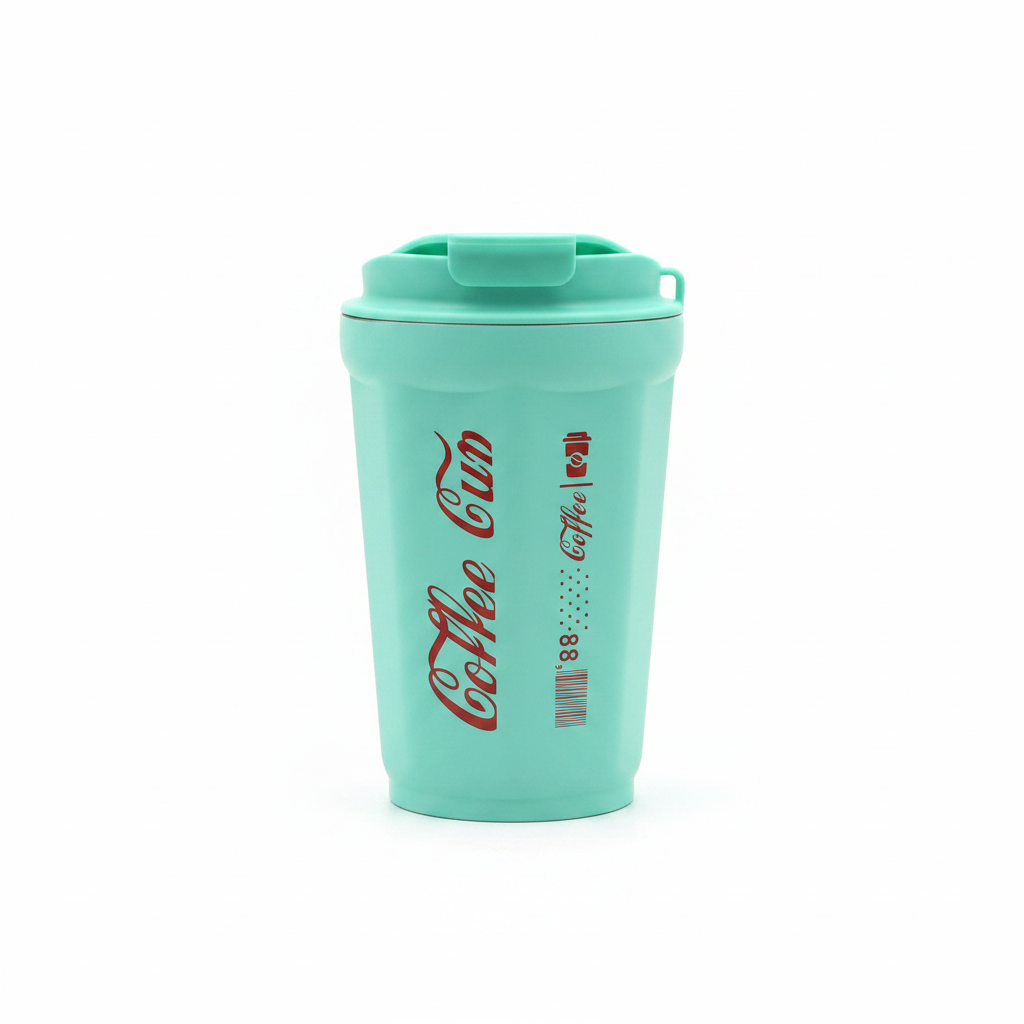 Travel Mug with Flip Lid — 400ml - Coral / Cream / Teal Green