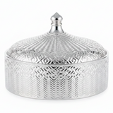 Royal Ceramic Candy Bowl with Lid | Embossed Geometric Design | 18×6 cm | Gold & White,Silver & White |