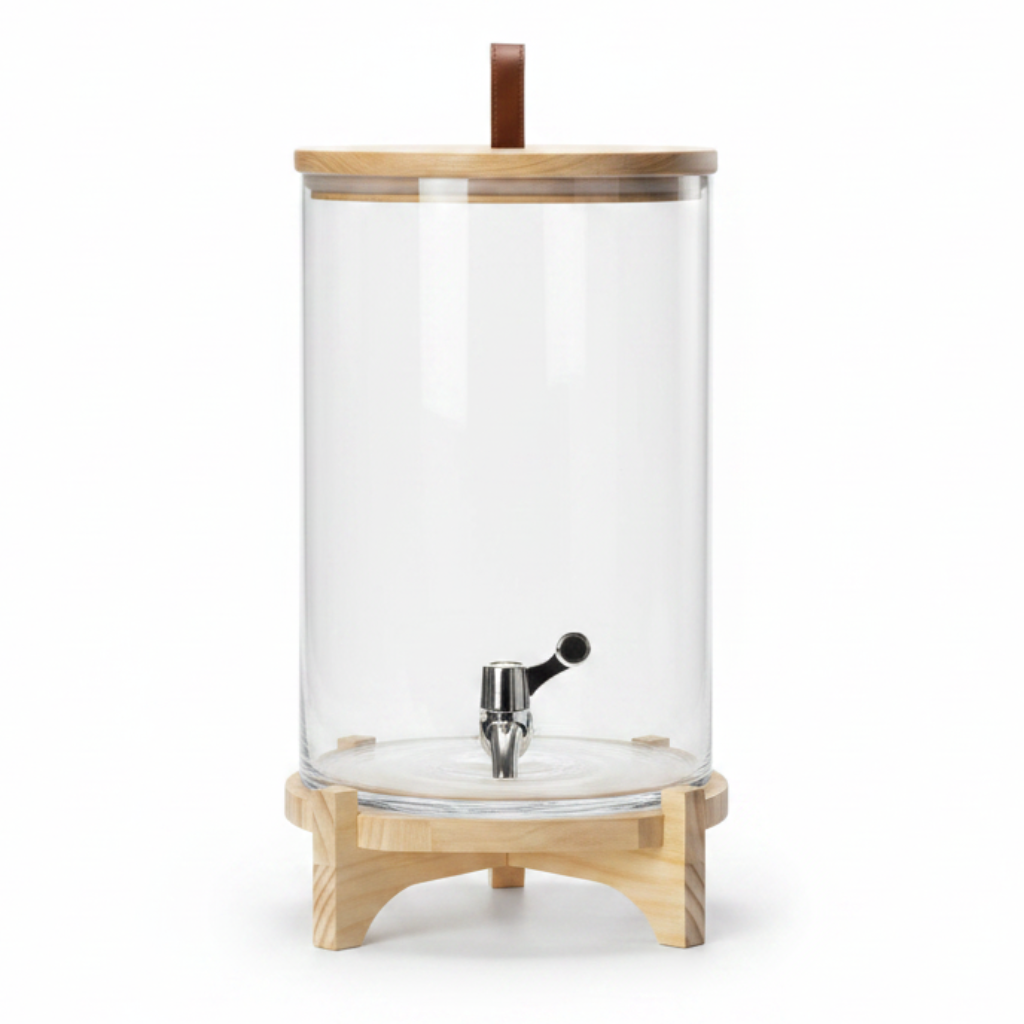Velvet Glass Beverage Dispenser with Wooden Stand – 9L