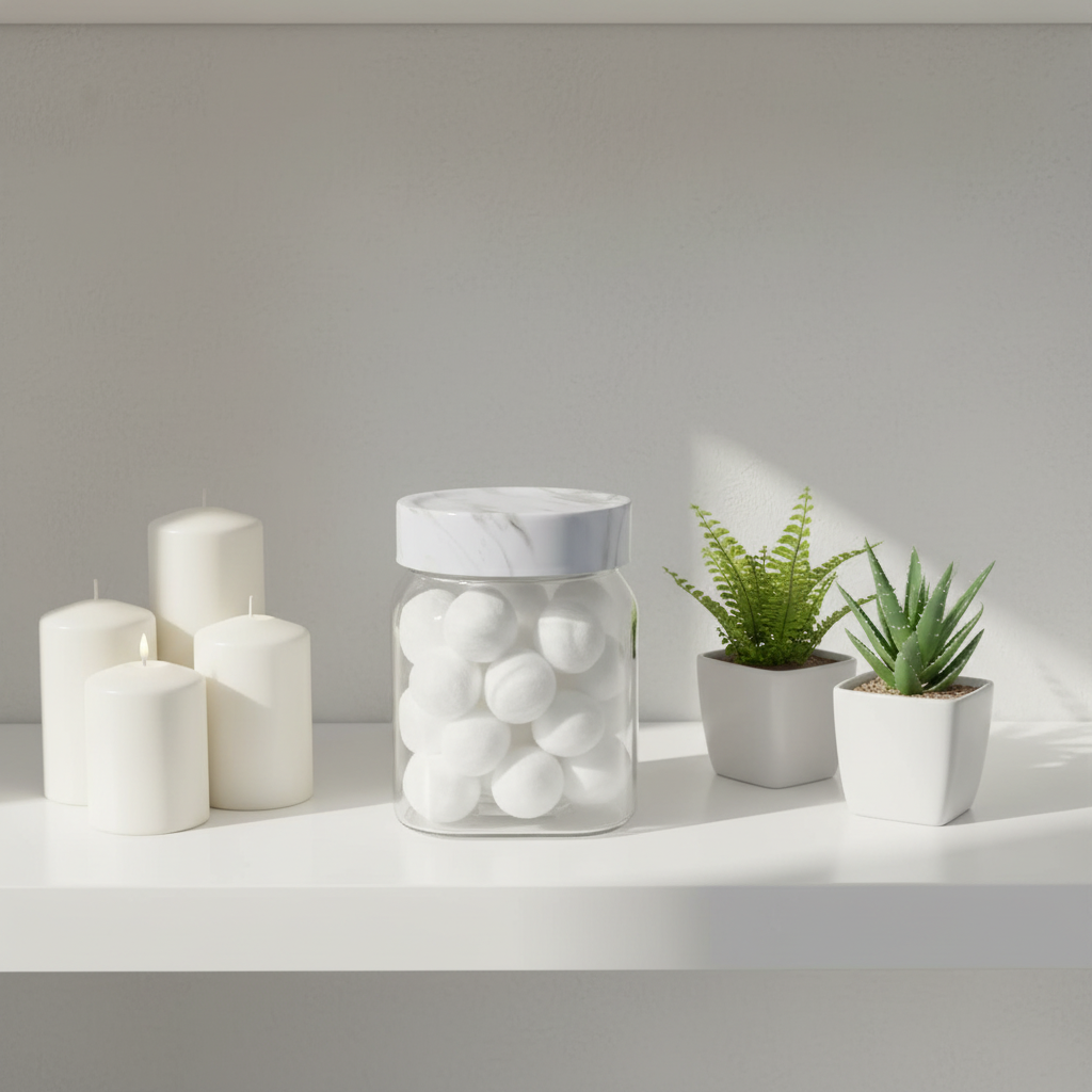 Glass Canister with Elegant Marble-Pattern Plastic Lid | 1 Litre Airtight Storage Jar for Kitchen, Pantry & Home Organisation