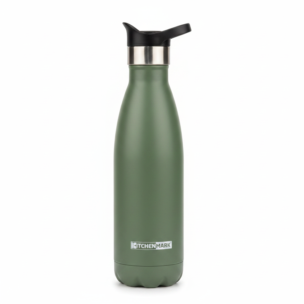 Kitchen Mark Stainless Steel Vacuum Insulated Water Bottle - 500ml - Blue / Olive Green