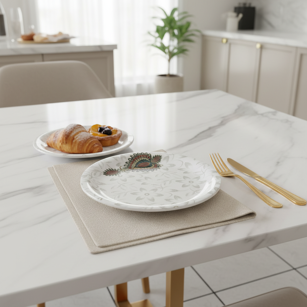 Dinewell White Melamine Side Plate 7.5 Inch | Elegant Floral Design