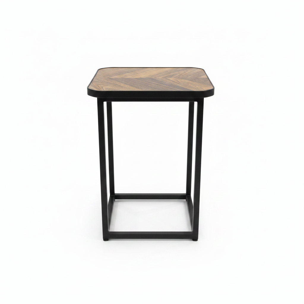 Brown Wood & Black Metal Frame Side Table - 30×40 cm