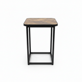 Brown Wood & Black Metal Frame Side Table - 30×40 cm