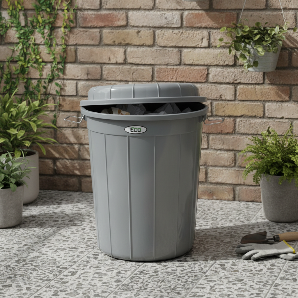 Esqube ECO Plastic Drum with Lid – 40 Litre -  Grey / Cream