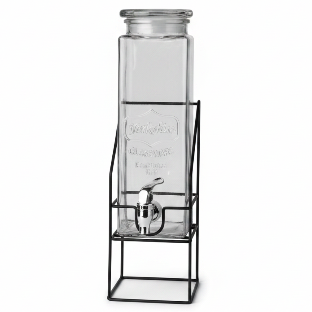 Glass Beverage Dispenser with Metal Stand – 2.2L