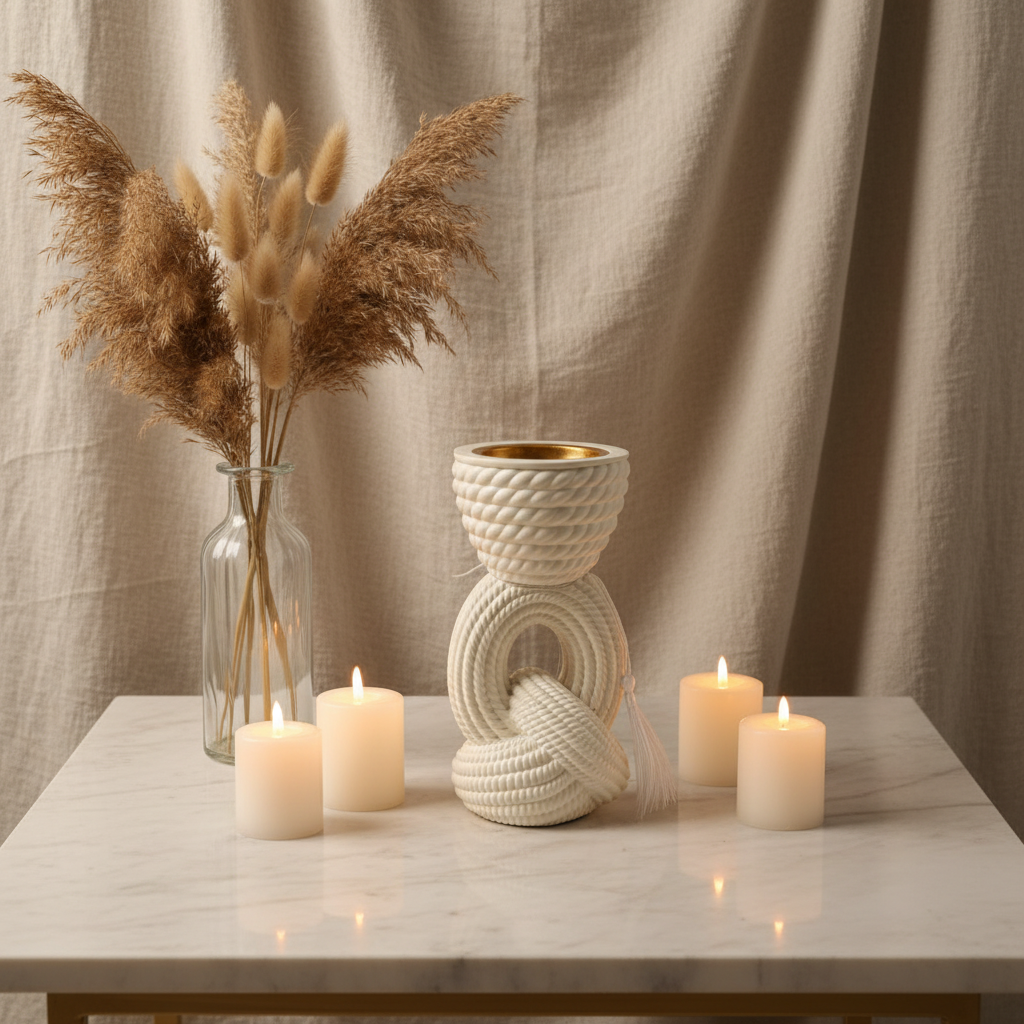 Chalk Rope Knot Incense Burner   17×5 cm - White / Cream / Black