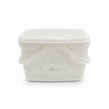 Polytime Plastic Picnic Basket with Lid & Handles - 30 × 45 × 35cm - Grey / White