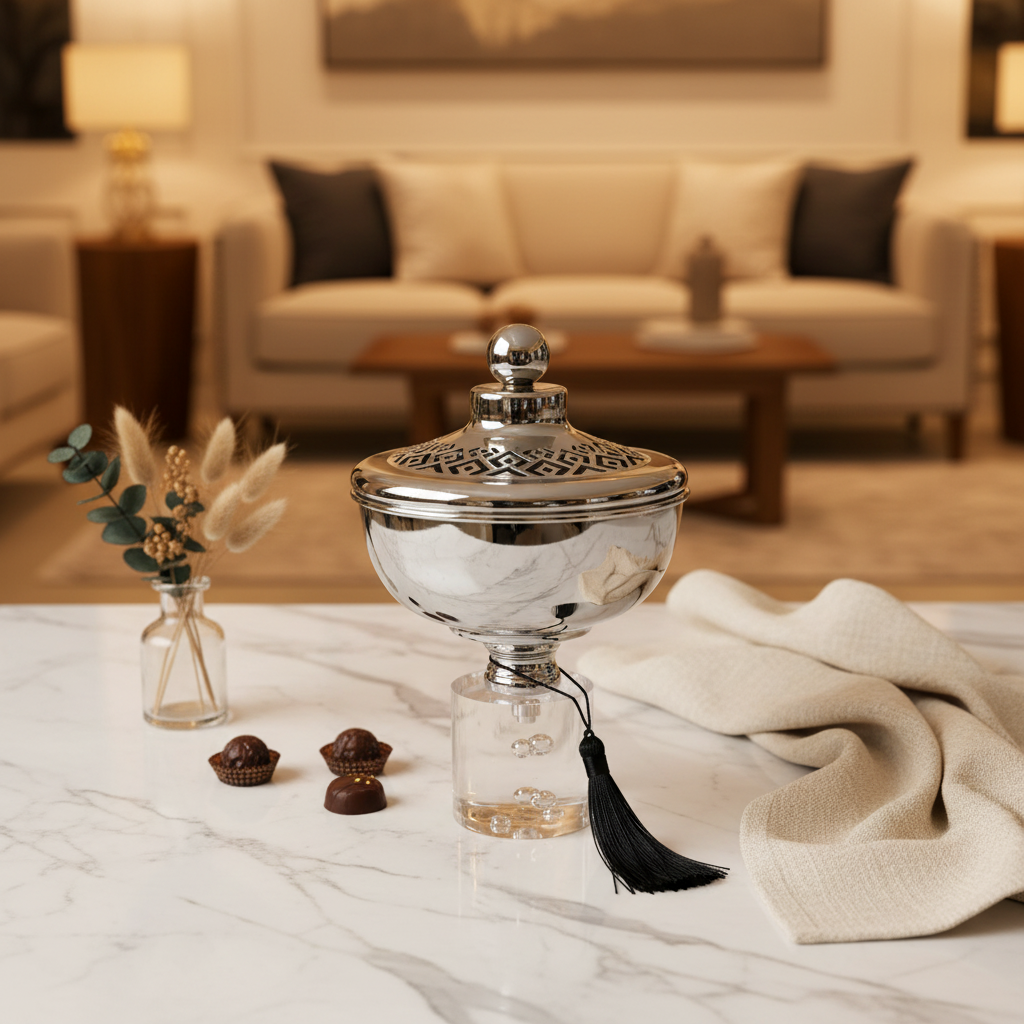 Acrylic Footed Silver Metal Candy Bowl with Lid - 22 × 13 cm