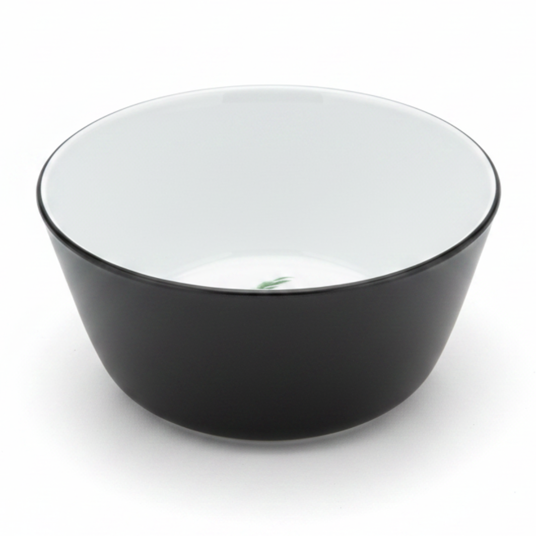 Royalford Black & White Melamine Bowl with Green Leaf Design 6 Inch
