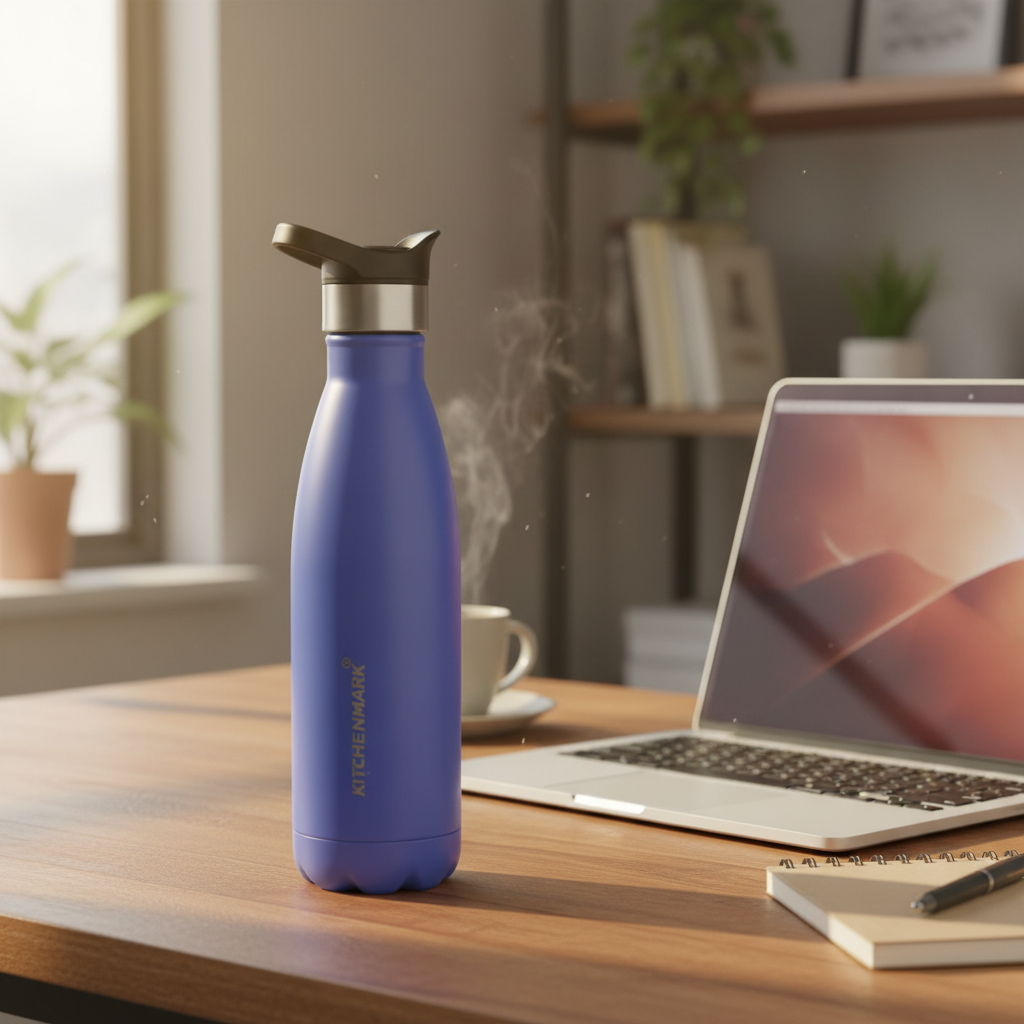 Kitchen Mark Stainless Steel Vacuum Insulated Water Bottle - 500ml - Blue / Olive Green