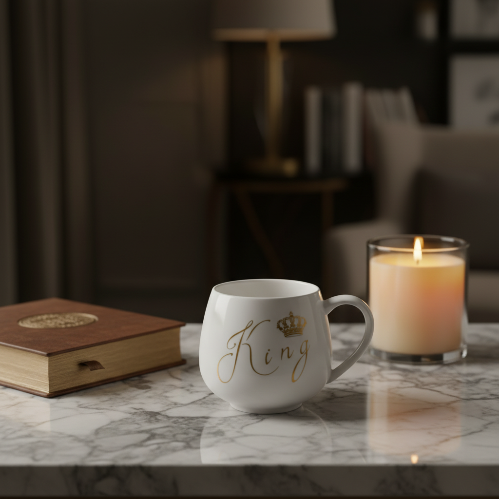 White & Gold King Crown Ceramic Mug - 300ml