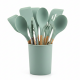 Yi Guan Silicone Kitchen Utensils Set with Wooden Handle – 12 Pcs - Assorted Colors