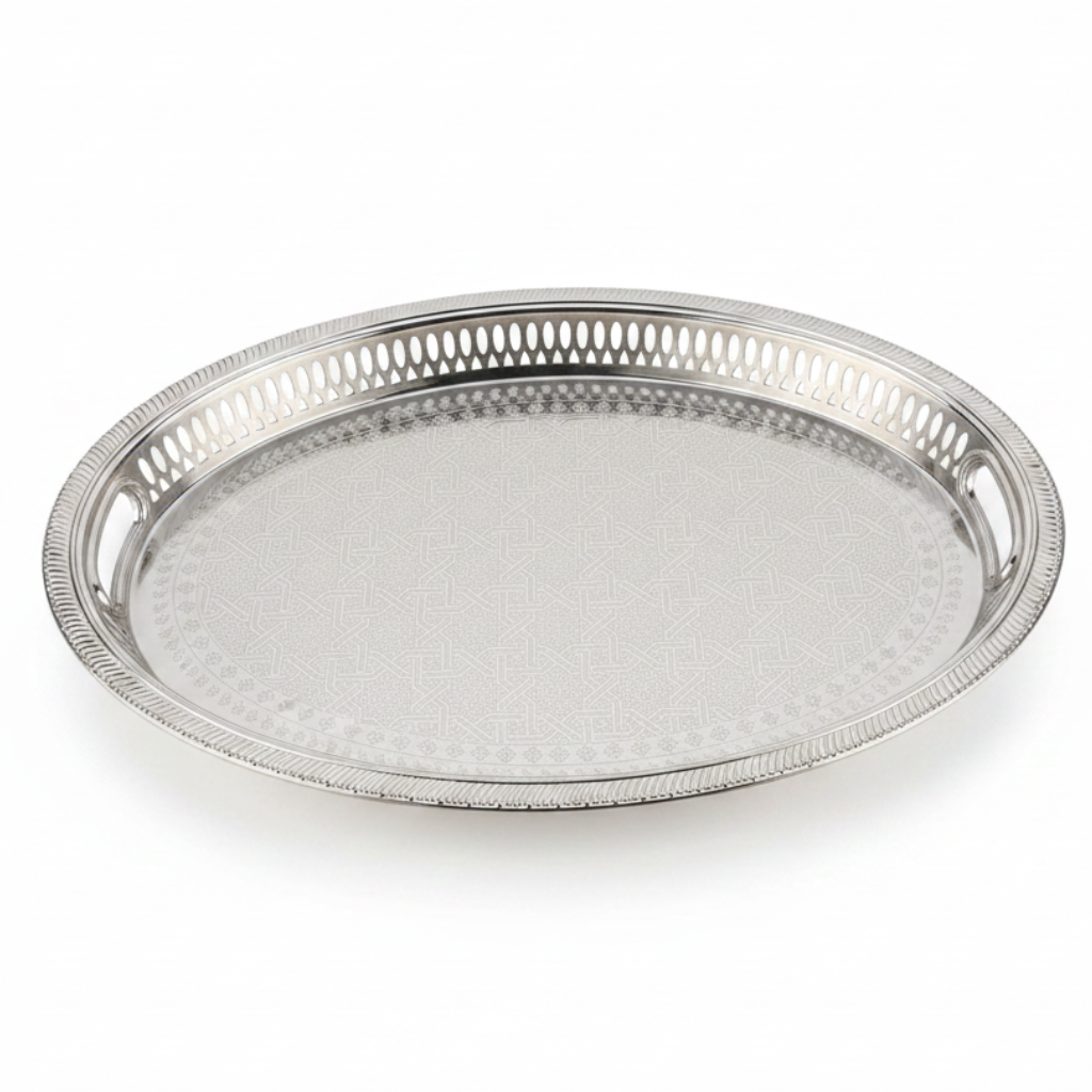 Zolten Silver Stainless Steel Oval Serving Tray - 60×44cm