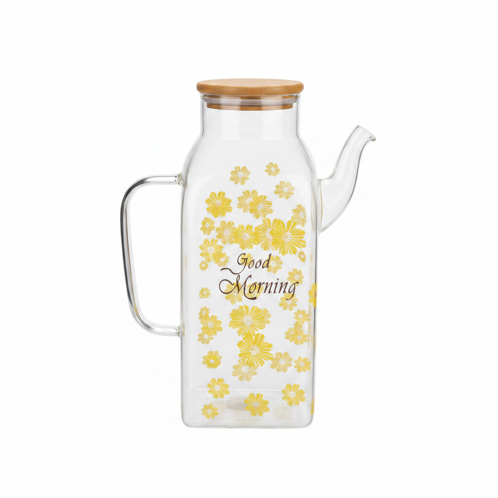 Glass Oil Pot with Bamboo Lid – 1 Litre