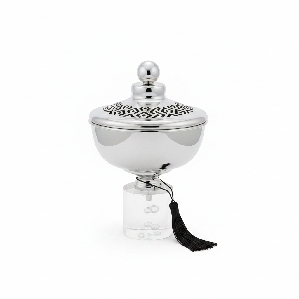 Acrylic Footed Silver Metal Candy Bowl with Lid - 22 × 13 cm