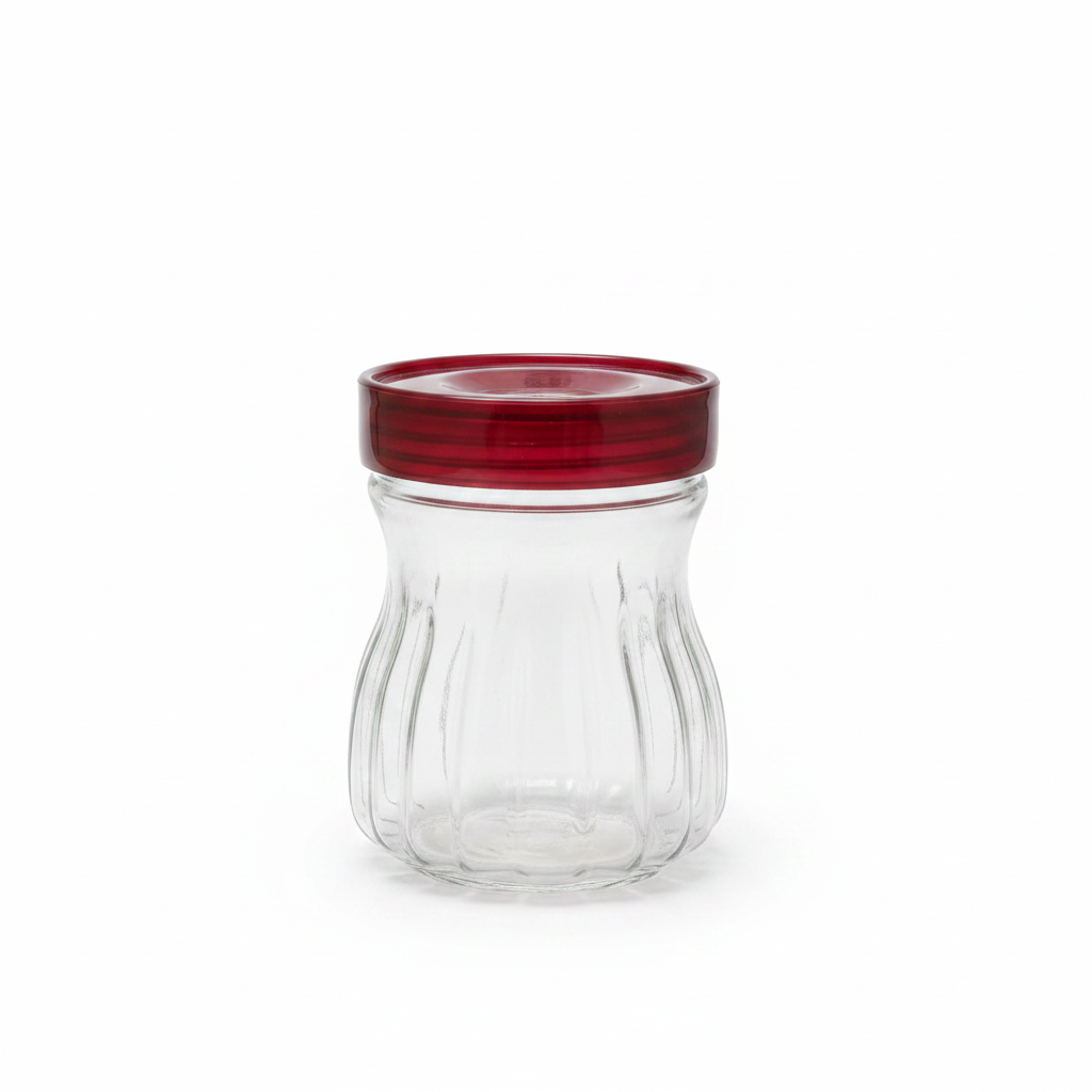 Glass Storage Jar with Red Lid 14×10cm / 18×10cm / 20×10cm