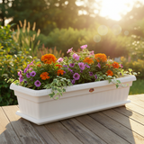 Family Plastic Winny Rectangular Planter Pot with Tray - 60×20 cm - White / Brown