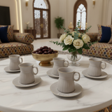 Hamid 12-Piece Ceramic Cup & Saucer Set – Light Gray with Gold Rim | 6 Cups & 6 Saucers